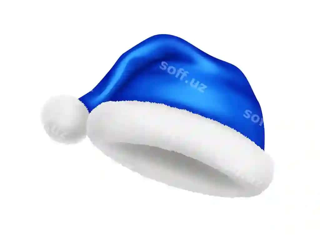 Ko'k Santa shapkasi pompon bilan tug'mali haqiqiy illustratsiya | Blue santa hat with pompom fur realistic illustration