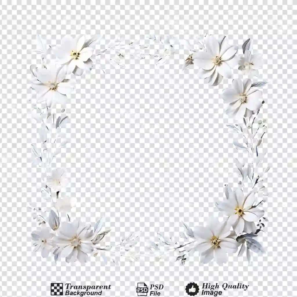 Oq gulli ramka ajraltirilgan shaffof fonda | White floral frame isolated transparent background