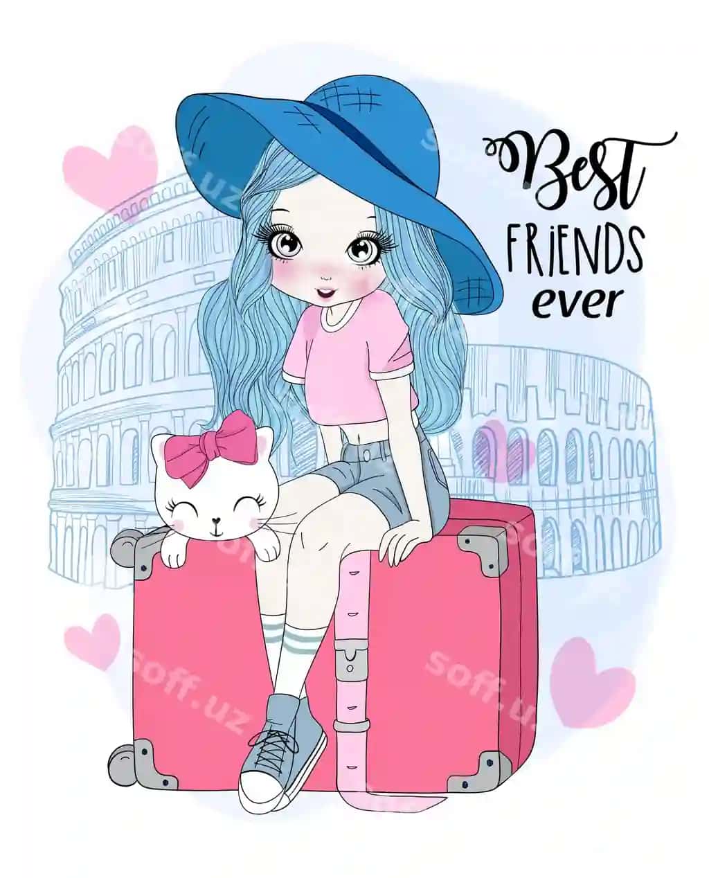 Qo'l bilan chizilgan chiroyli qiz Rim sahnası | Hand drawn cute girl rome scene