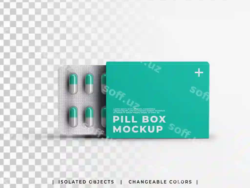 Mockup apteka tibbiy tabletka kapsullari blister qutisi qadoqlash dorilar | Mockup pharmacy medical pill capsules blister box packaging medicine