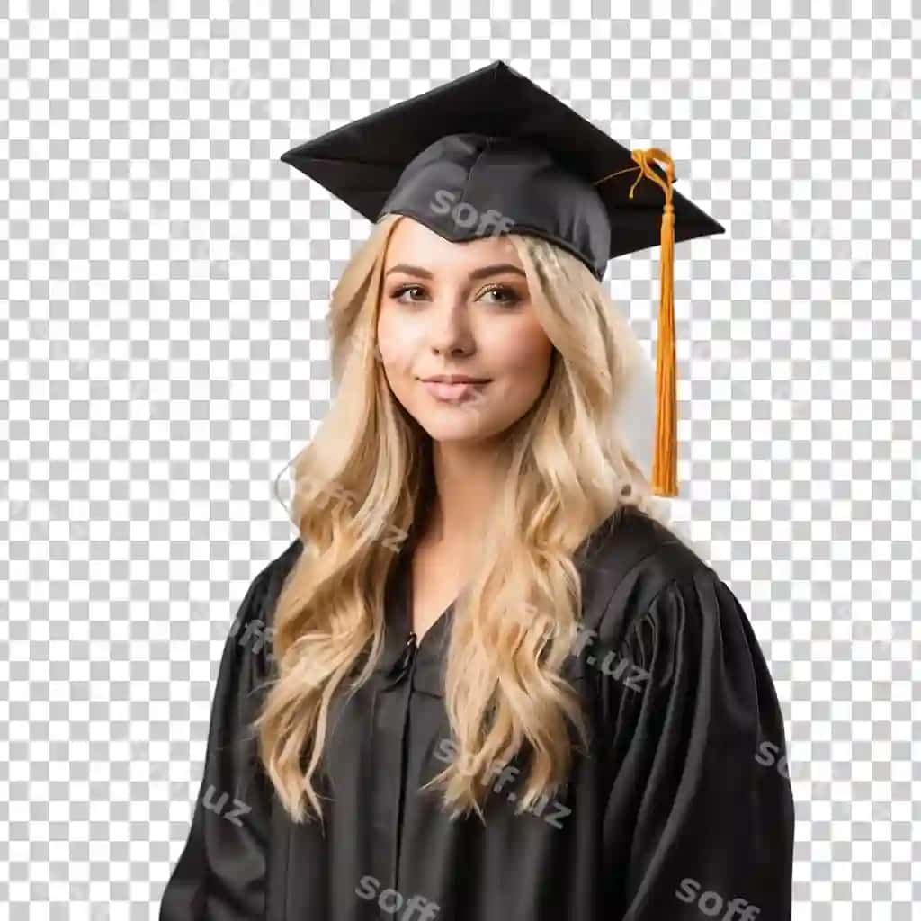 Ayol bitiruvchisi qora sharaf kostumida | Female graduate wearing black cap gown