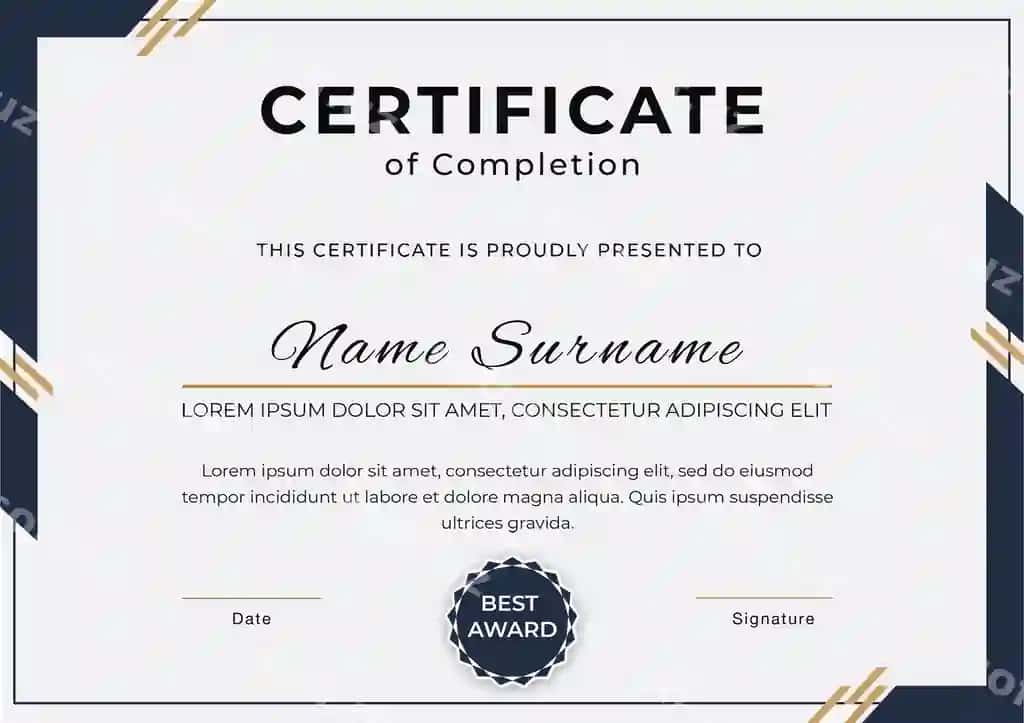 Turli elementlarga ega sertifikat | Certificate with different elements