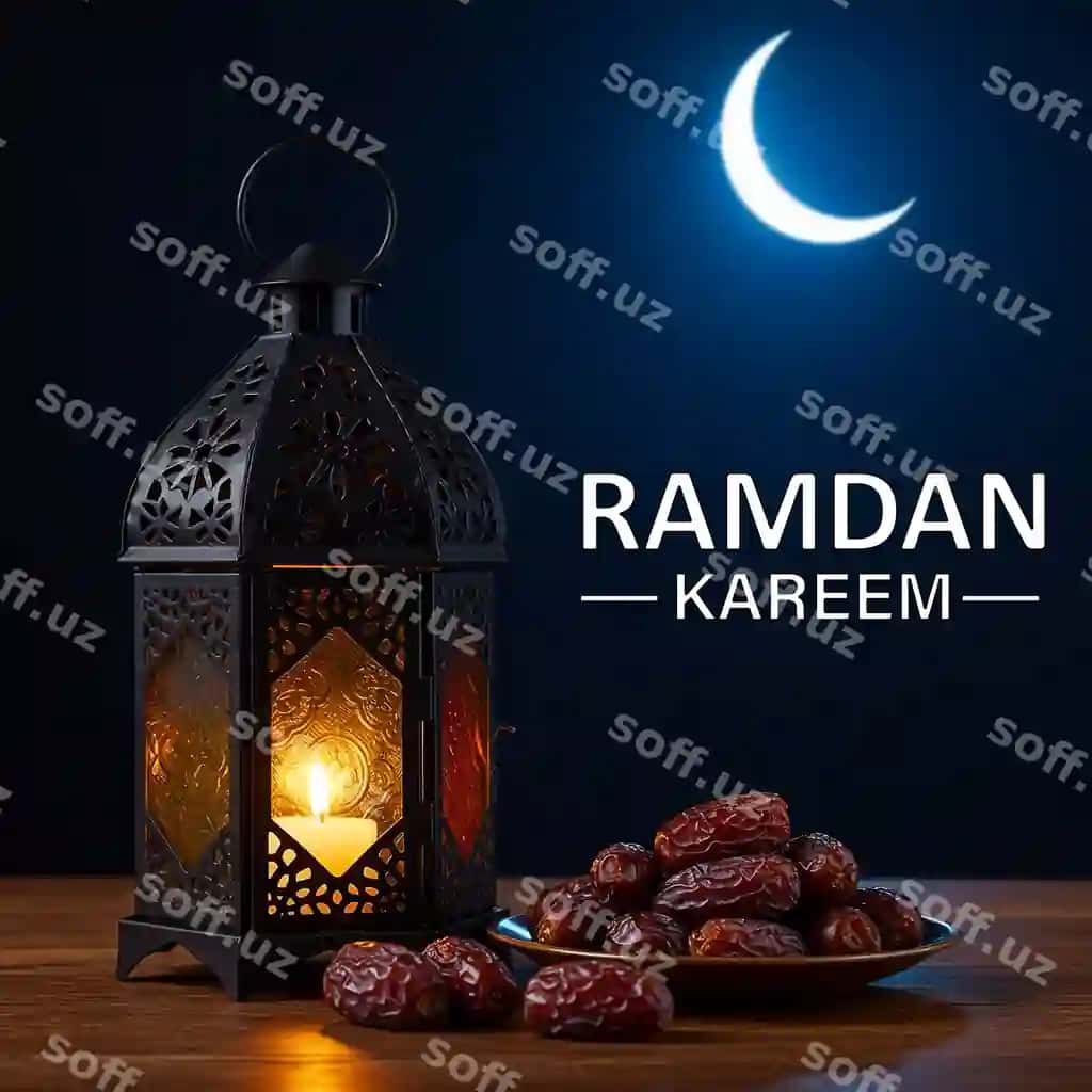 Ramazon kareem Arabcha chiroq Kecha cho'li Hilol bilan Eid | Ramadan kareem arabic lantern night desert with crescent moon eid