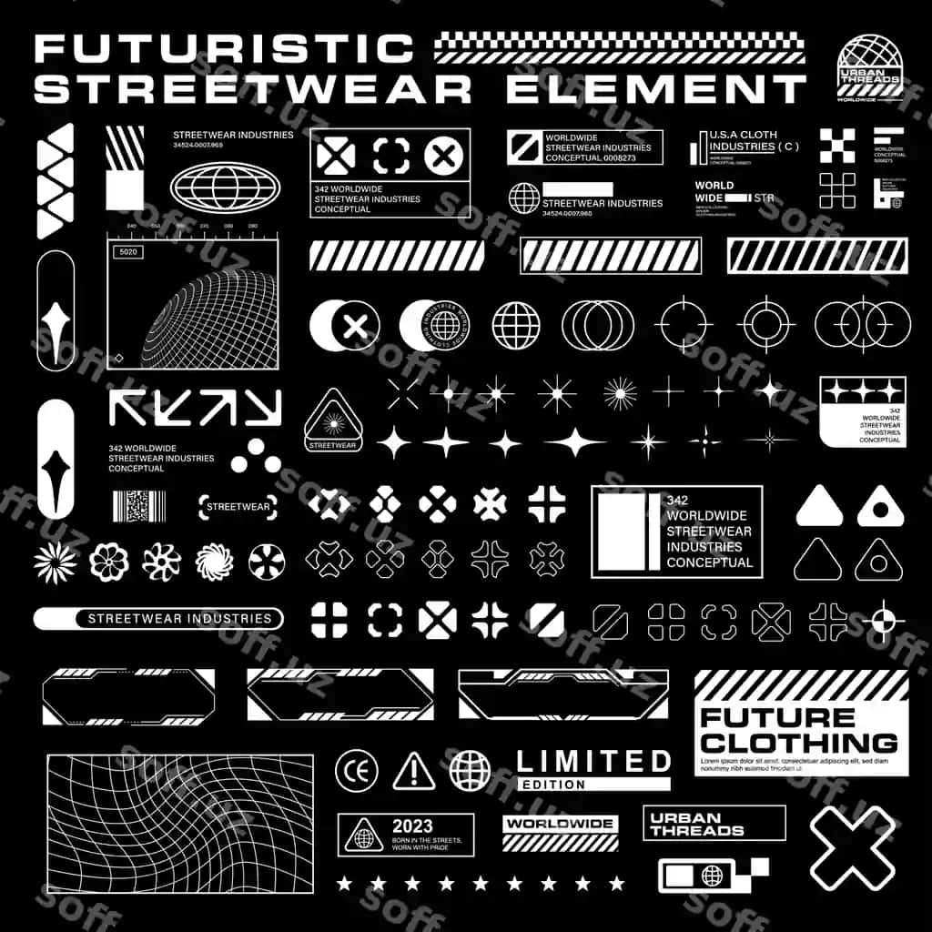 Kelajakchi streetwear poster elementi vektor grafik dizayn | Futuristic streetwear poster element vector graphic design