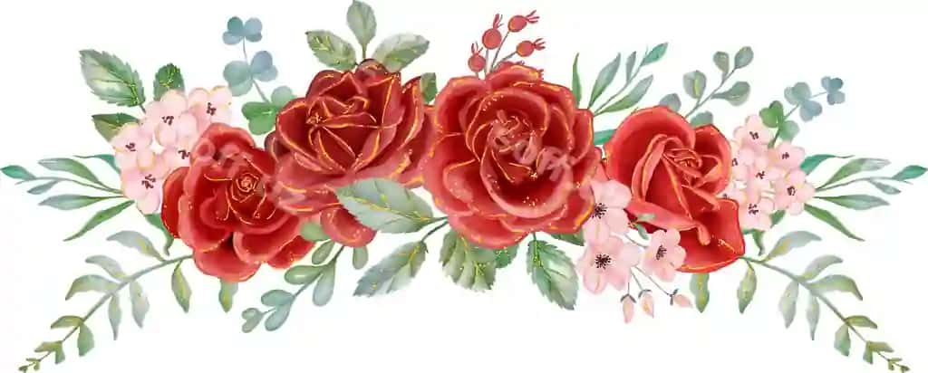 Oltin chiziqli akvarel guldastasi bilan hashamatli qizil atirgul | Red rose with gold line watercolor floral arrangement bouquet luxurious