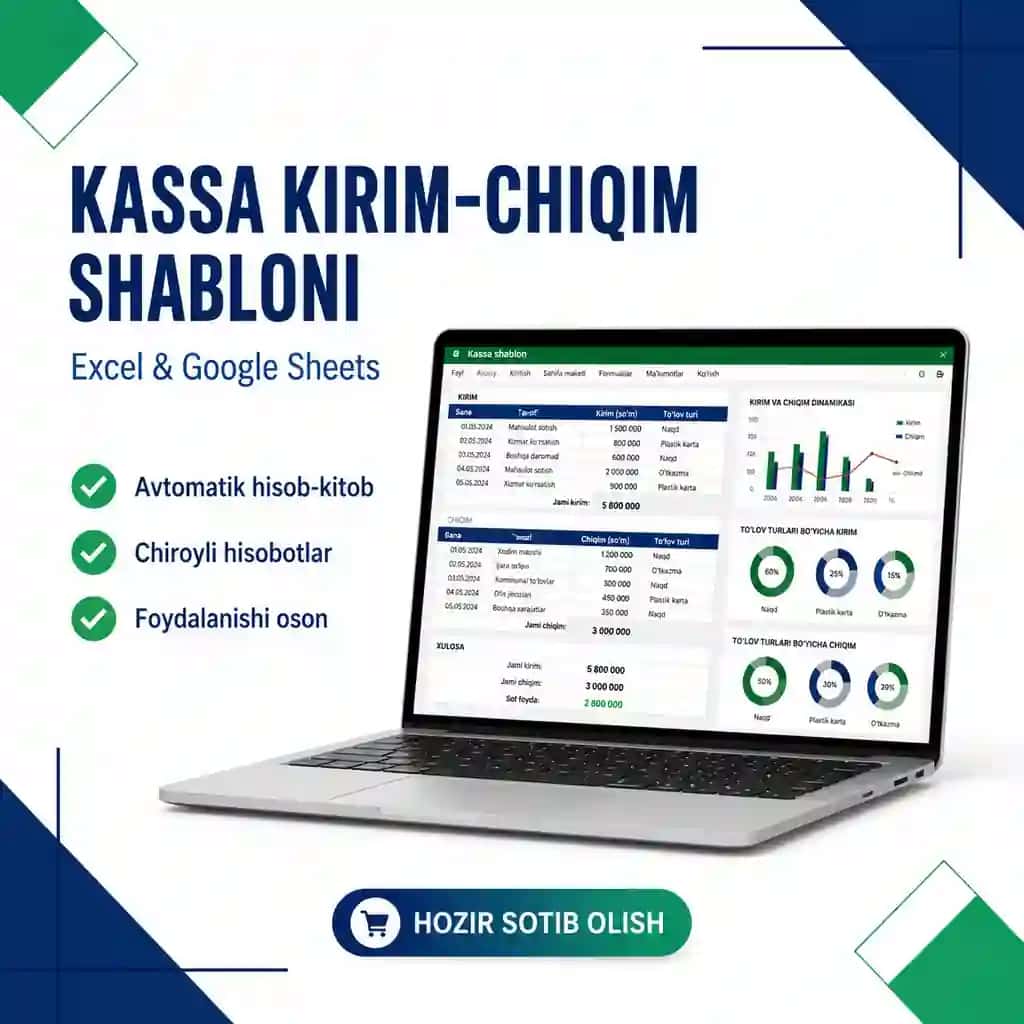 Kassa kirim chiqim shablon