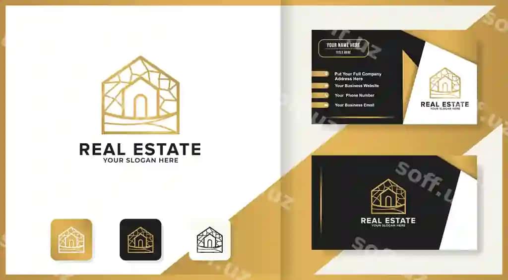 Klassik bino logo dizayni biznes karta | Classic real estate logo design business card