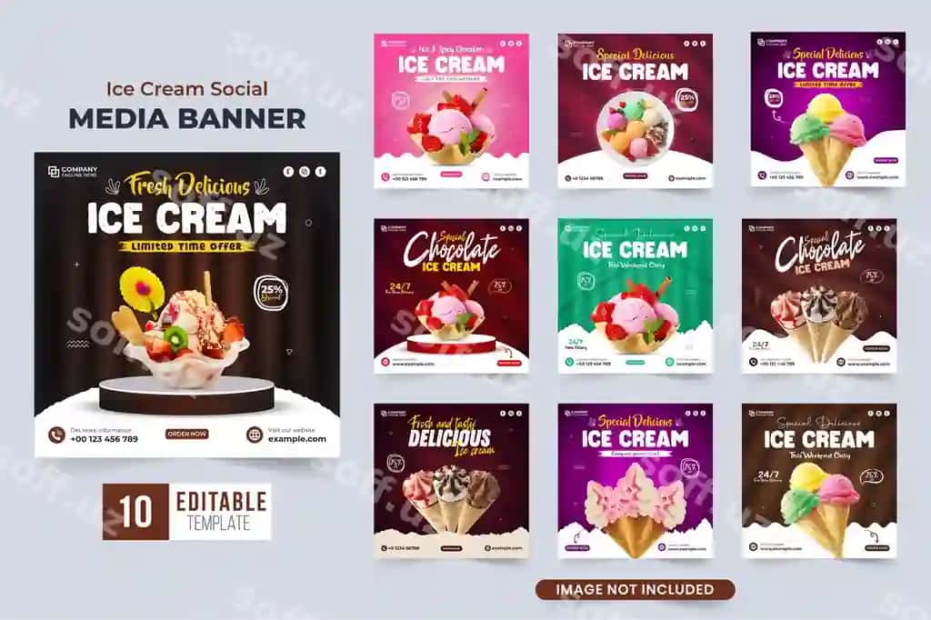 Maxsus muzqaymoq chegirma taklif shablon to'plami raqamli marketing | Special ice cream discount offer template collection digital marketing