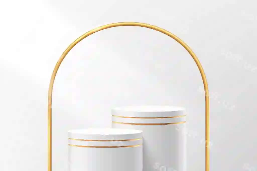Abstrakt 3d oq qon silindr podstavka stenda podiumi boyi | Abstract 3d white gold cylinder pedestal stand podium with luxury