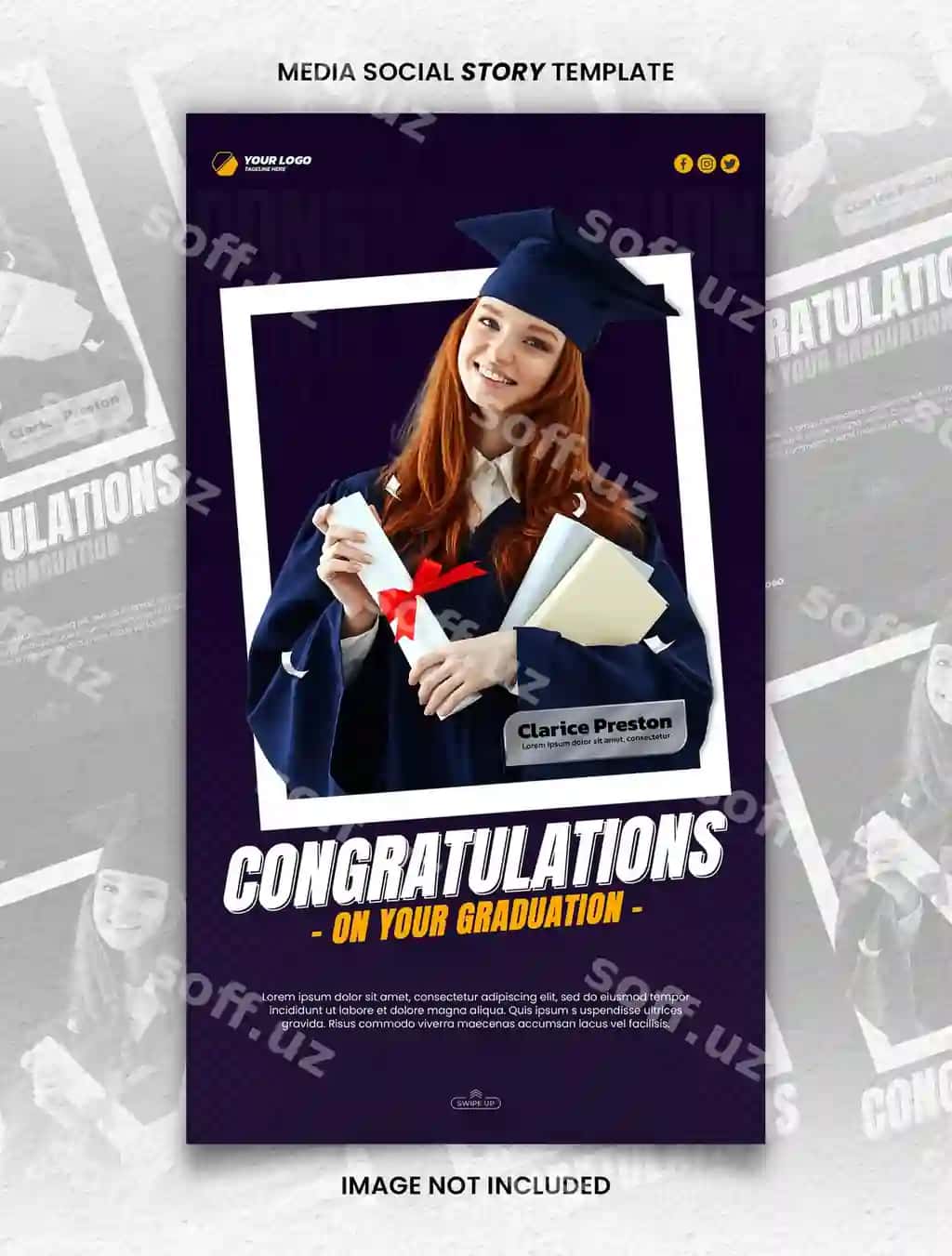Tabriklaymiz muvaffaqiyat bitirish media ijtimoiy hikoya post shabloni | Congratulations success graduation media social story post template