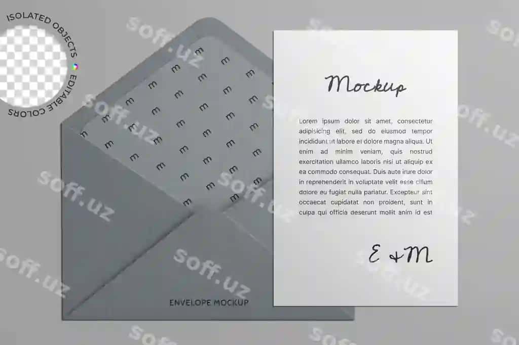 Konvert bilan kartochka namunasi ajraltirilgan | Envelope with card mockup isolated