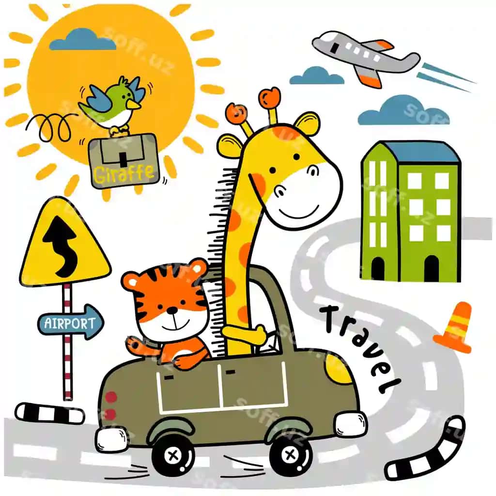 Kichik zirafa buzoq mashina gulbishik hayvon multfilmi | Little giraffe tiger car funny animal cartoon