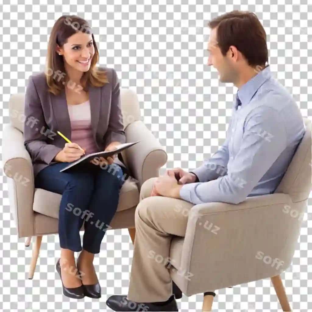 Terapevt mijoz bilan uchrashuv shaffof orqa fonda | Therapist meeting with client transparent background