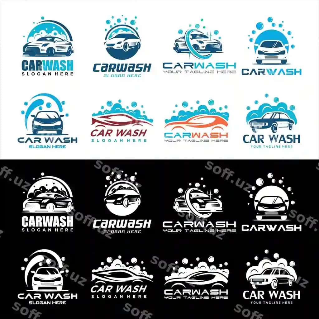 To'plam avtomobil yuvish logotip dizayni vektor shablon avtomobil yuvish logotipi tozalash | Set car wash logo design vector template car wash logo cleaning