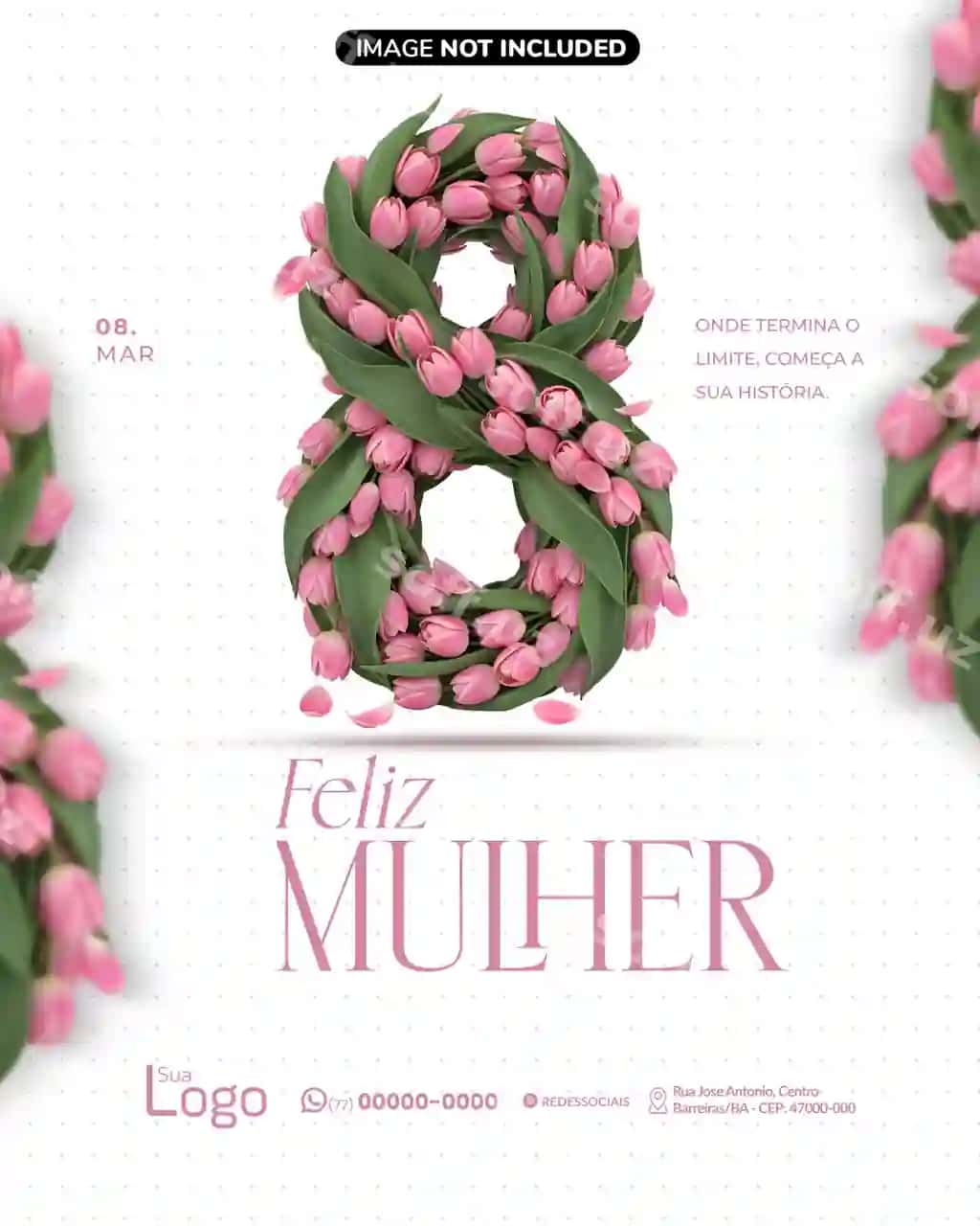 Xalqaro Ayollar kuni gulli 8-raqam tabrik plakati | International womens day floral number 8 celebration poster
