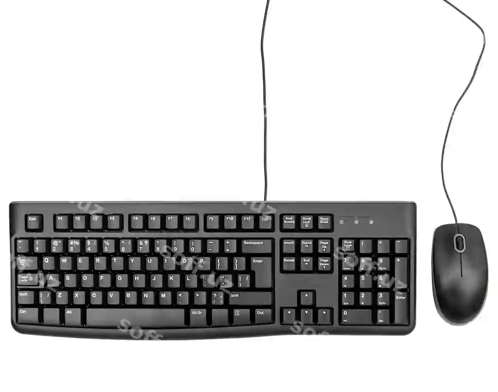 Kompyuter sichqonchasi klaviaturasi bilan oq yuqori ko'rinish | Computer mouse with keyboard white top view