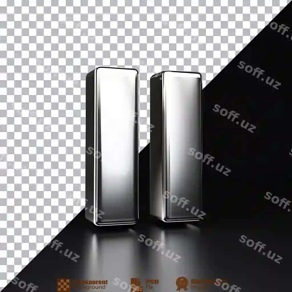 Ikki aks etadigan metallik stvol qora fonda ajraltirilgan | Two reflective metallic bars against black background isolated