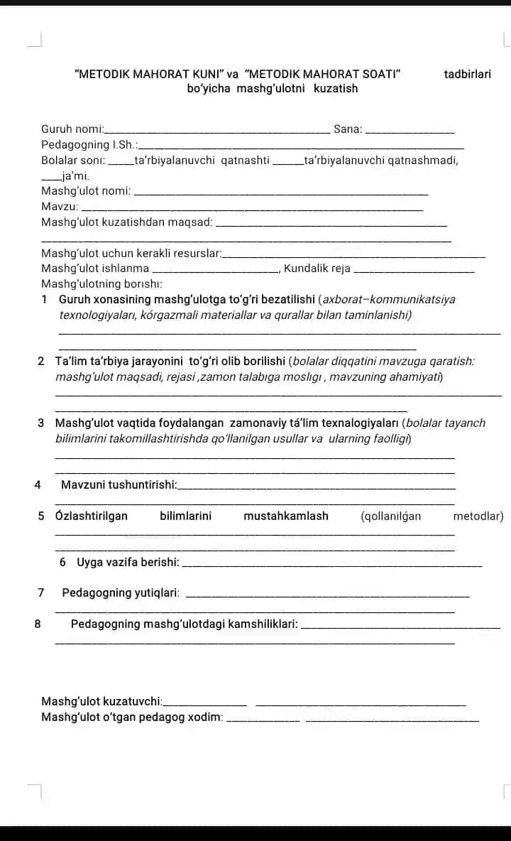 Metodik maxorat kuzatish shablon