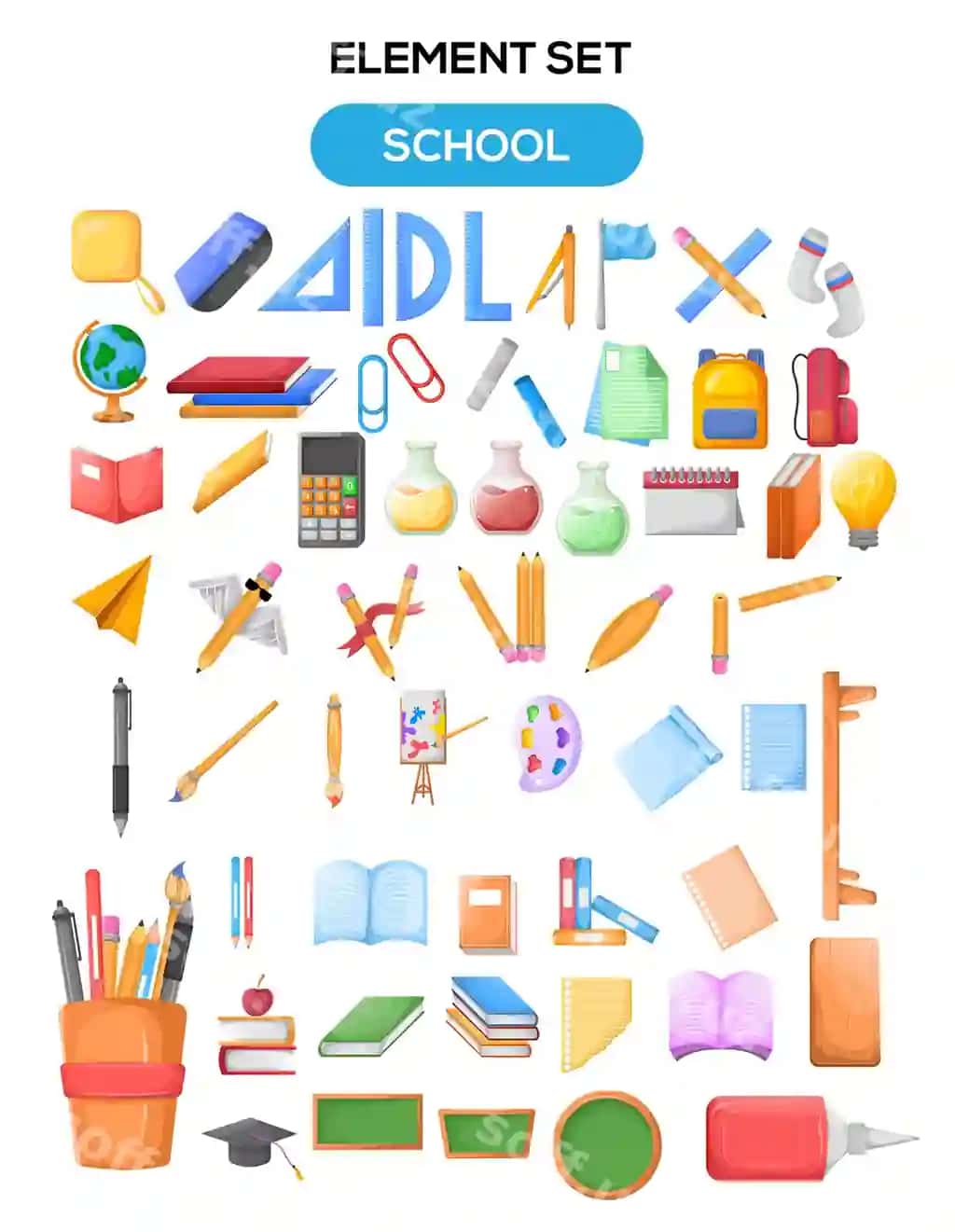 Maktab mavzusi soz elementi illustratsiyasi | School theme set element illustration