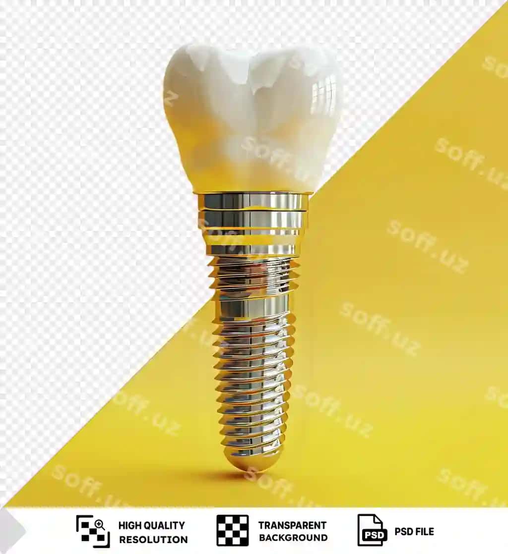 Yagona tish implantasi va tish prostetik qurulma ajraltirilgan sariq fon | Unique dental implant dental prosthesis isolated yellow background
