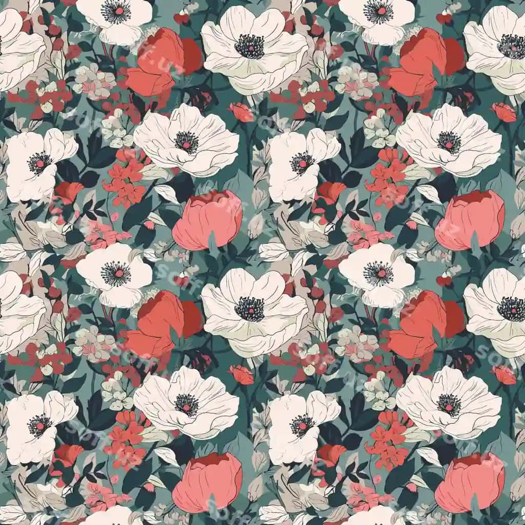 Gulli naqsh qizil-oq gul bilan | Floral pattern with red white flower