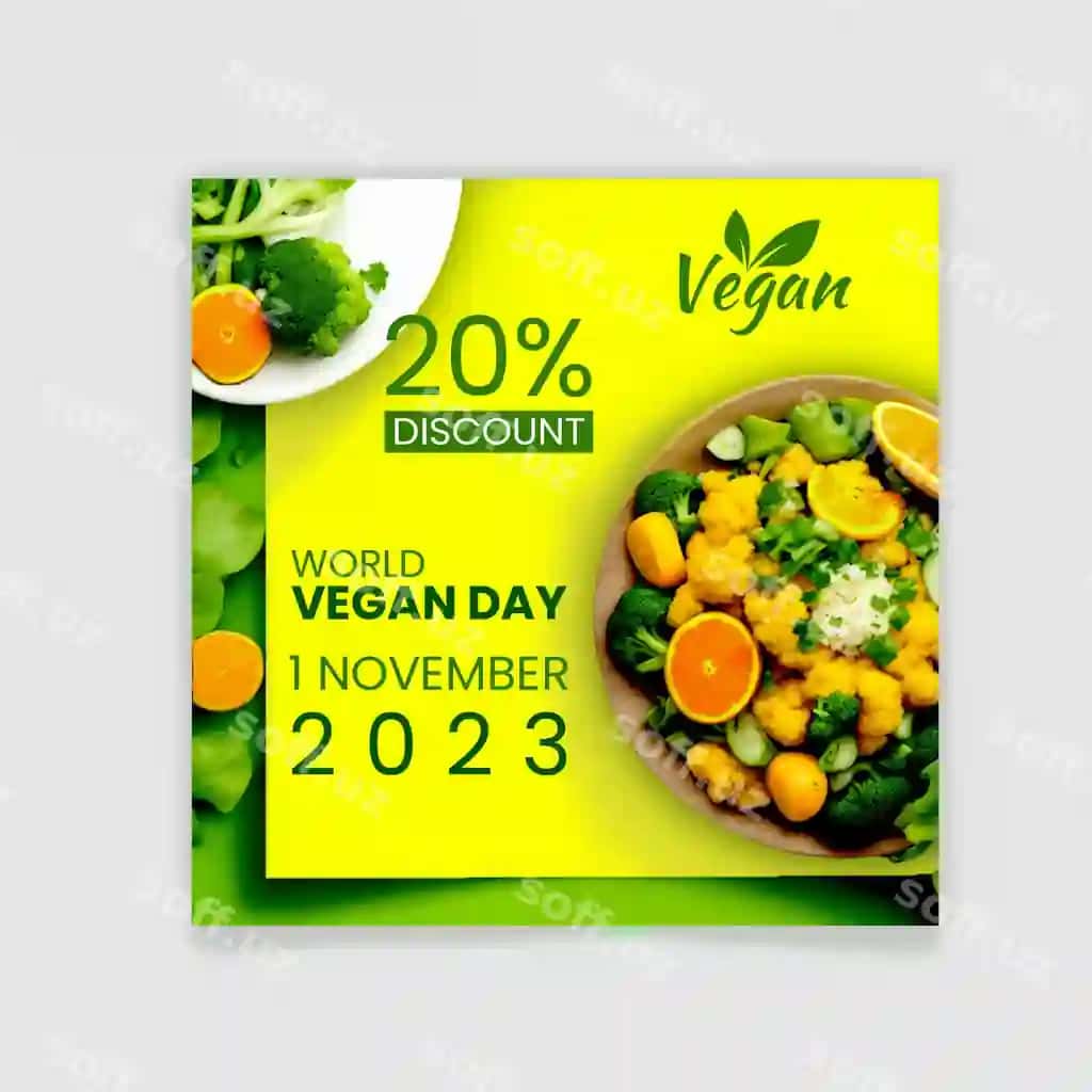Dunyo vegan kuni uchun ijtimoiy tarmoqlardagi post dizayni | Wold vegan day social media post design