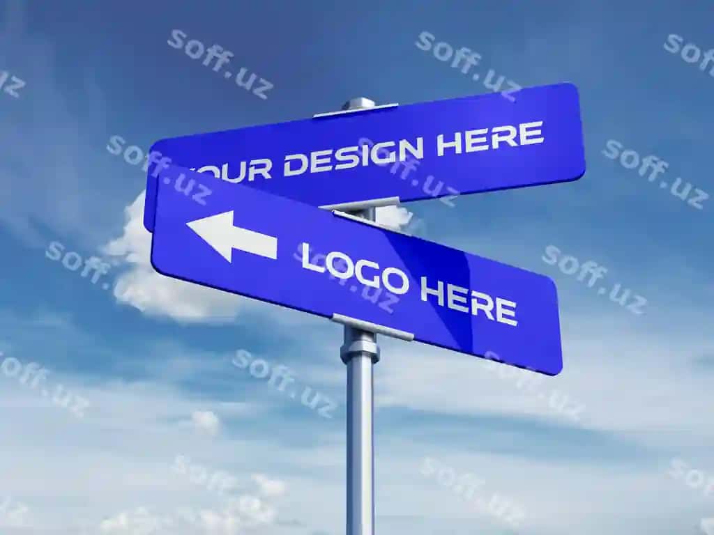 Yo'nalishli yo'l belgisi mockup haqiqiy psd shablon navigatsiya | Directional road signboard mockup realistic psd template navigation