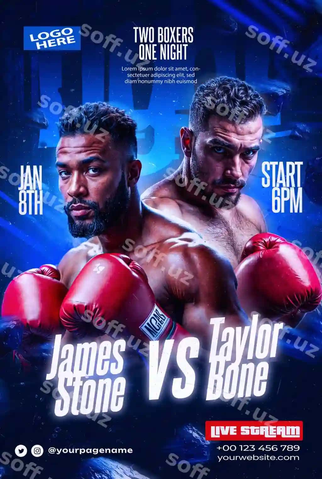 Boks urushi flyer-poster shablon dizayni | Boxing fight flyer poster template design