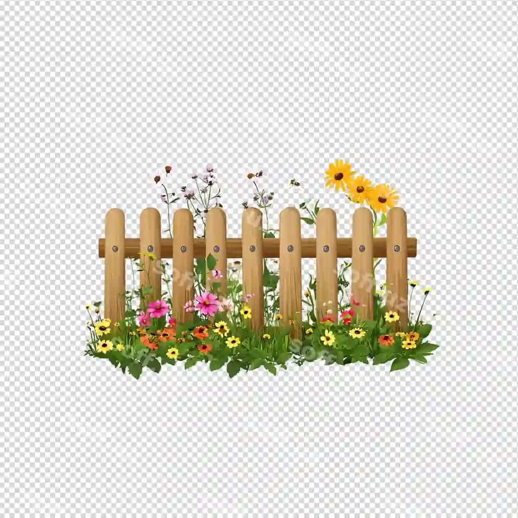 Yog'ochli chegara rang-barang gullar bilan | Wooden fence with colorful flowers
