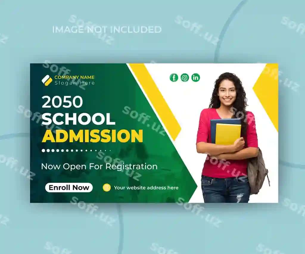 Bolalar maktab ta'limi kirish YouTube video minyatura shabloni | Kids school education admission youtube video thumbnail template