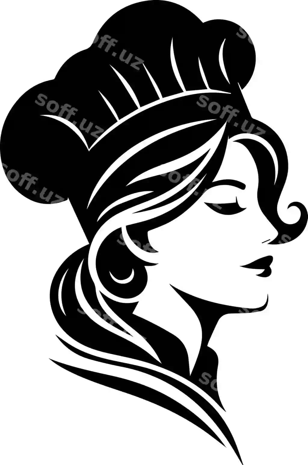 Minimal go'zal ayol oshpaz yuz vektor siluet siluet | Minimal beautiful female chef face vector silhouette silhouette