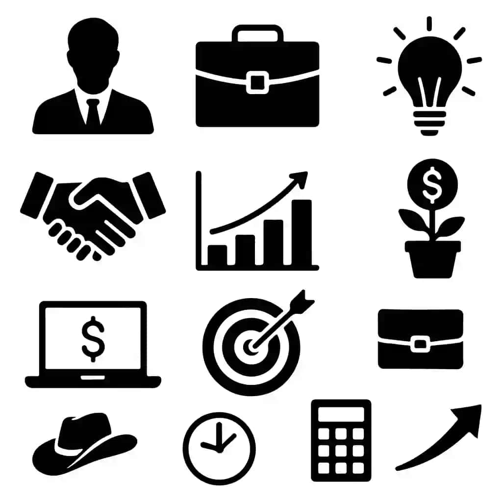 Biznes belgisi vektor silueti to'plami | Business icon set vector silhouette