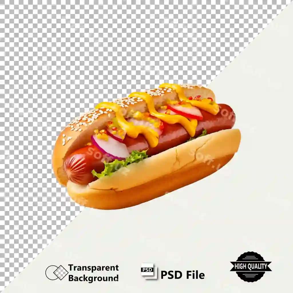 Haqiqiy rangli hotdog illustratsiyasi dizayni PSD to'liq tahrirlanga | Realistic colorful hotdog illustration design psd fully editable