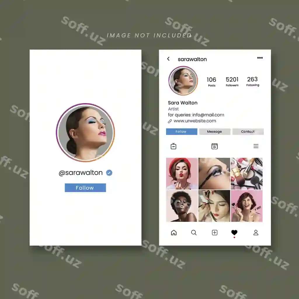 Instagram biznes vizitka dizayn PSD shabloni | Instagram business card design psd template