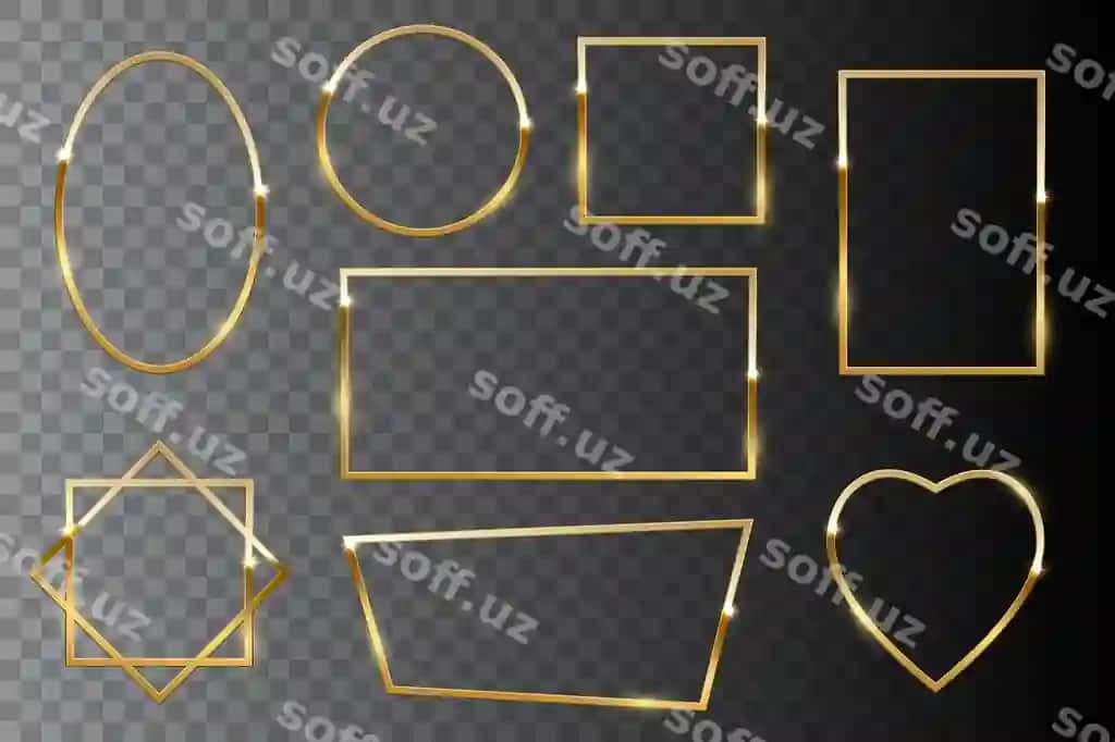 Oltin yorqin ramkalar qorong'iq shaffof orqa fonda | Golden shiny frames dark transparent background