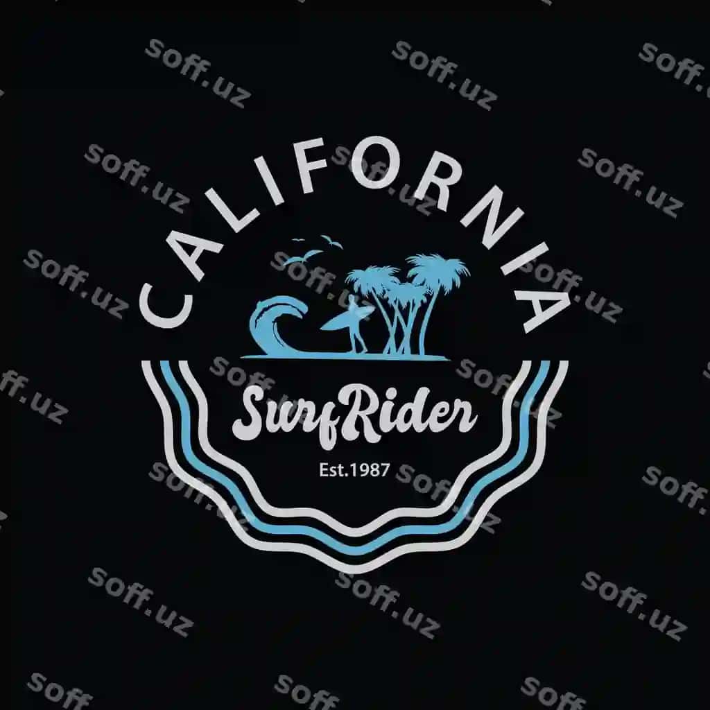 Kaliforniya surft surishchi illustratsiyasi tipografiya vektor futbolka dizayni | California surf rider illustration typography vector t shirt design