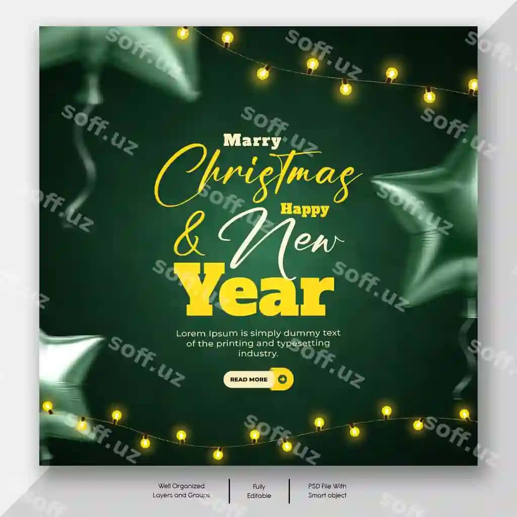 Bayramiy Rojdestvo muborak Yangi yil muborak Sotsial media posti | Festive merry christmas happy new year social media post