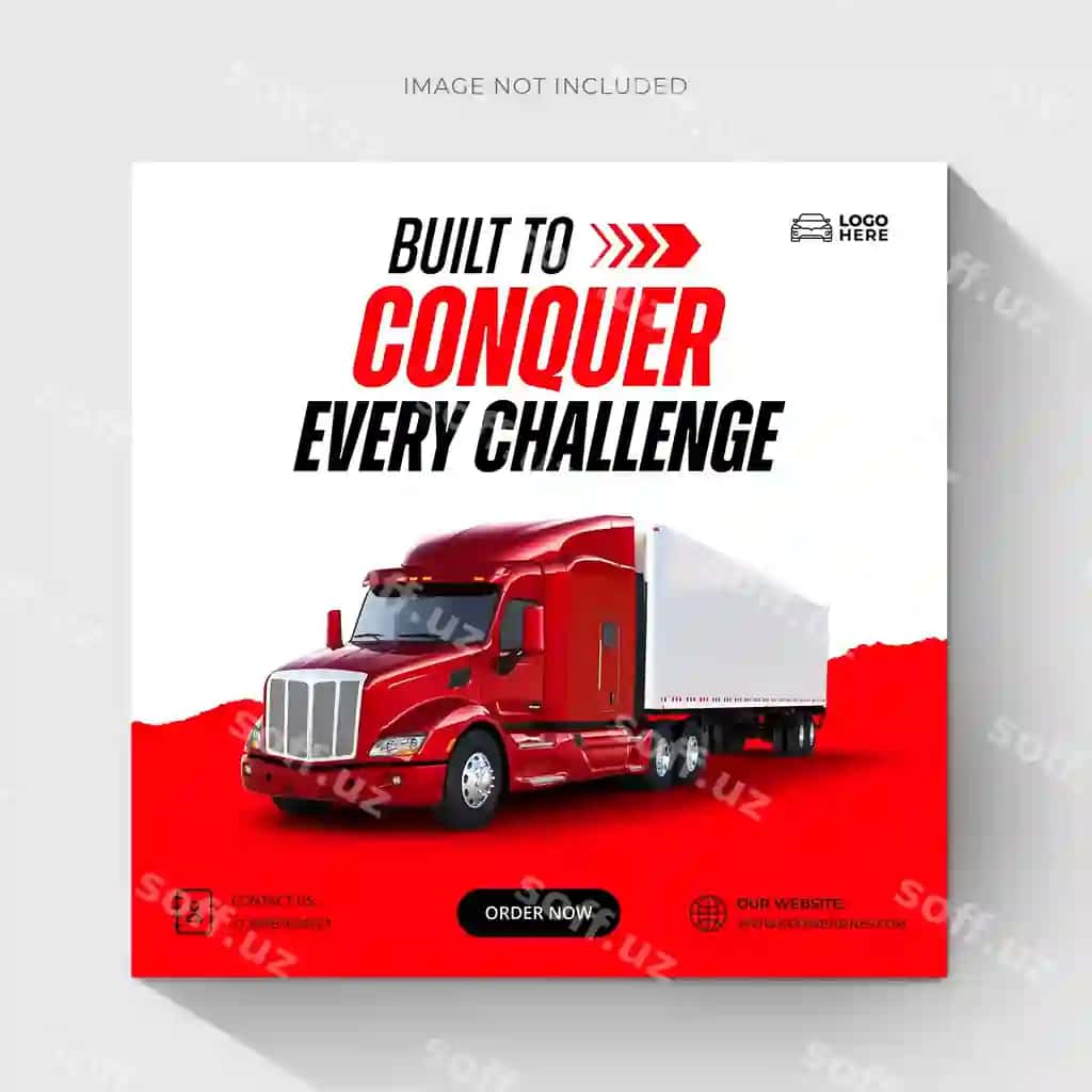 Yarım avtomobil ijtimoiy tarmoqdagi xabar uchun kvadrat baner shabloni | Semi truck social media post square banner template