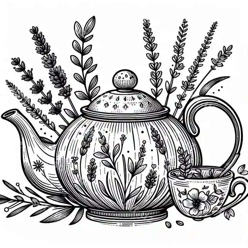 Choy qozoni gulli ranglashhtirish sahifasi | Teapot with flower coloring page