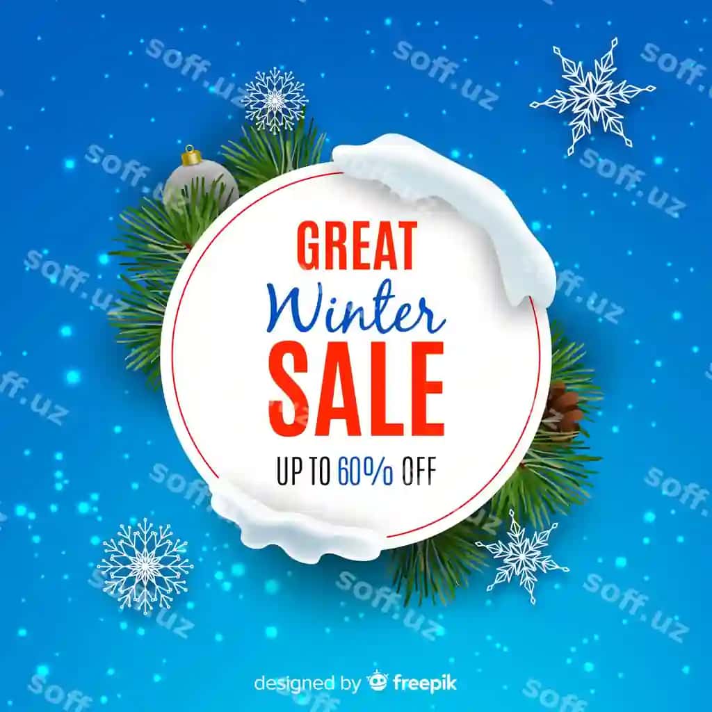 Haqiqiy qishlik sotuv foni | Realistic winter sale background
