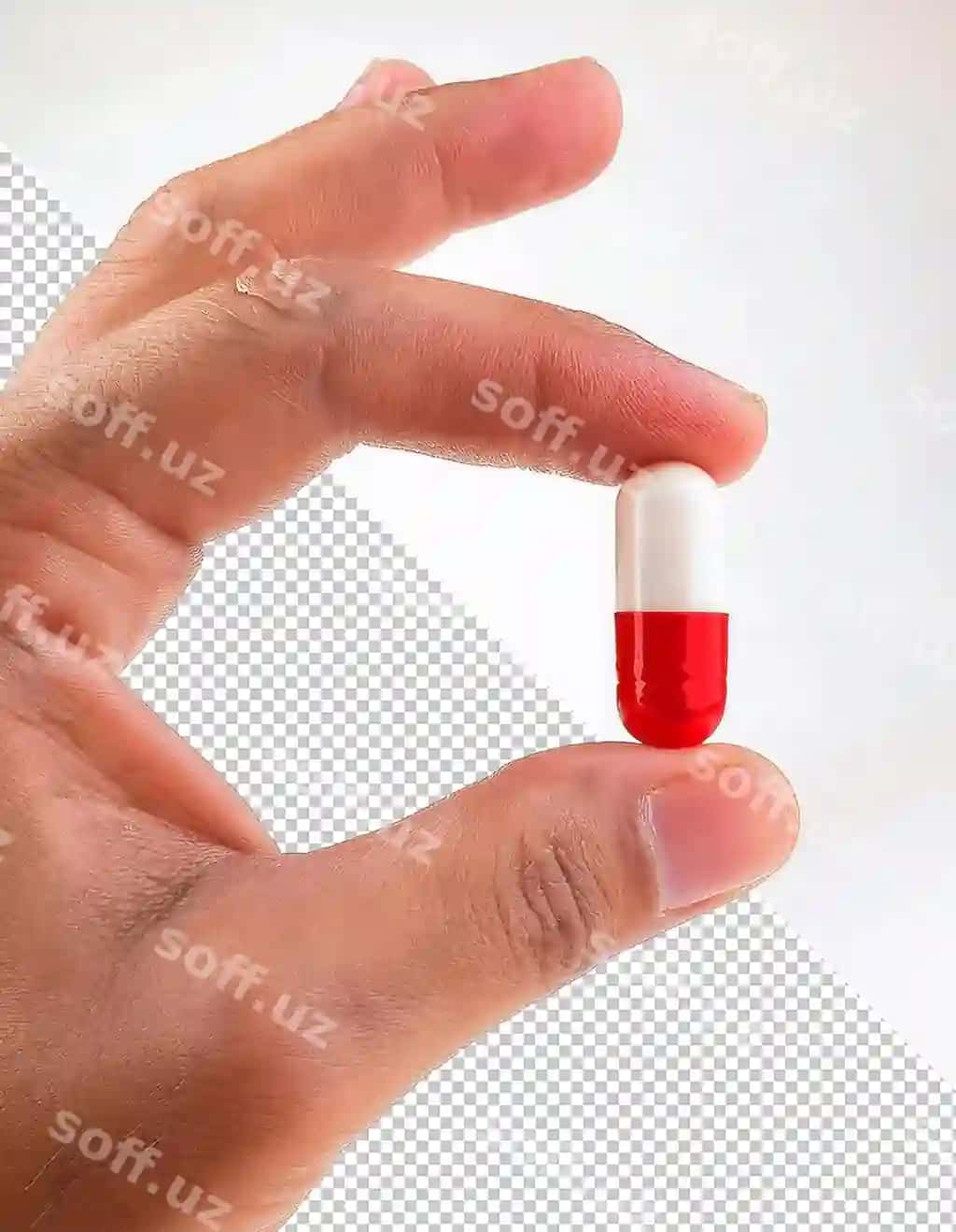 Qoliq qizil-oq kapsulni tutgan | Hand holding red white capsule