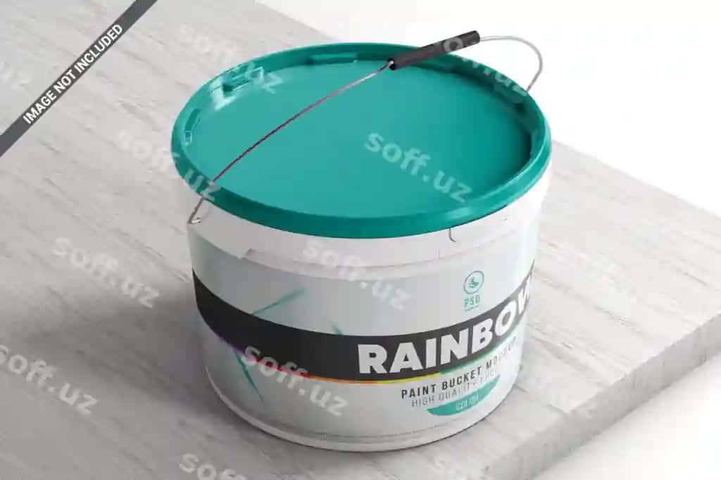Plastik boyoq qovuri yog'ochli yuza namunasi | Plastic paint bucket wooden surface mockup