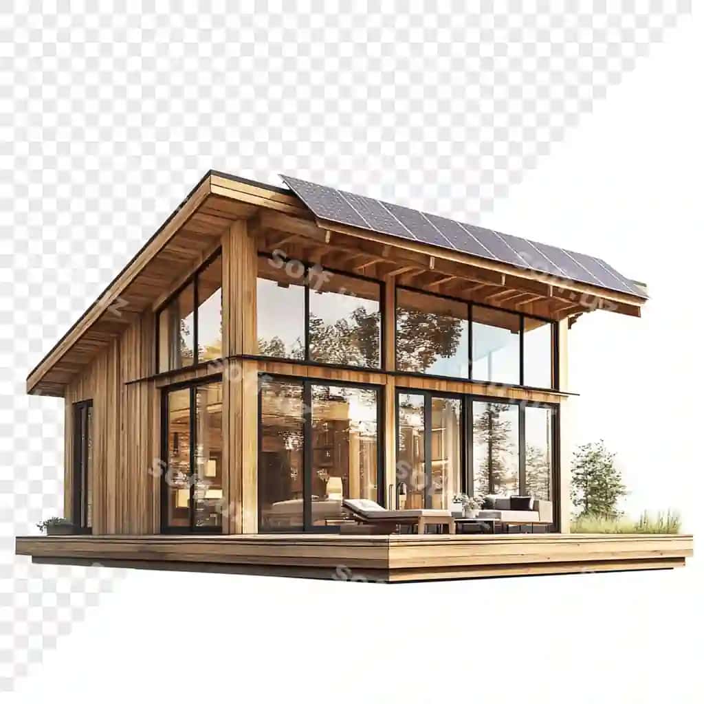 Yog'ochli uy quyosh paneli bilan qurra | Wooden house with solar panel top