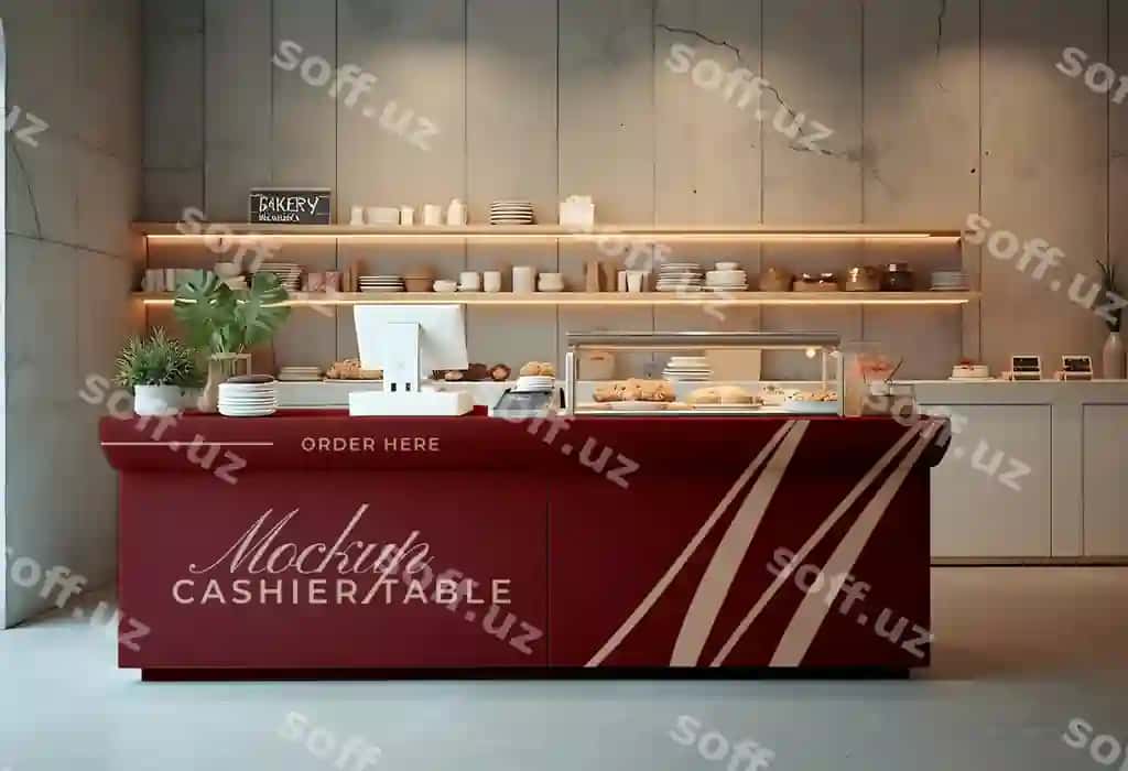 Ovqat stend, kassir bor deb yozilgan belgi bilan | Food stand with sign that says cashier it