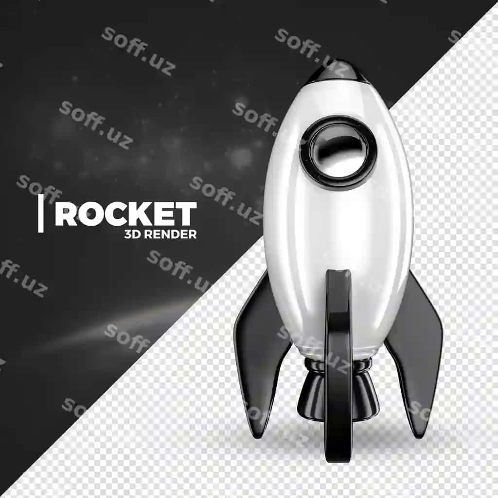 Qora oq fazoviy raketa uchuvchi 3d render isolatsiya qilingan | Black white space rocket flying 3d render isolated