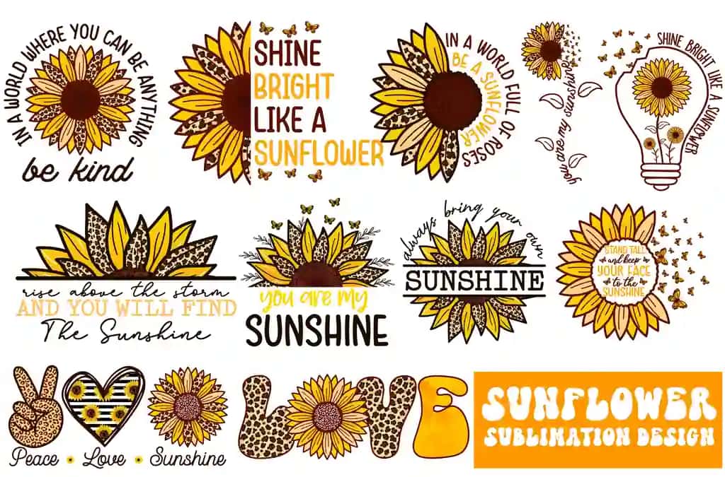 Retro kungaboqar sublimatsiya dizayn to'plami | Retro sunflower sublimation design bundle