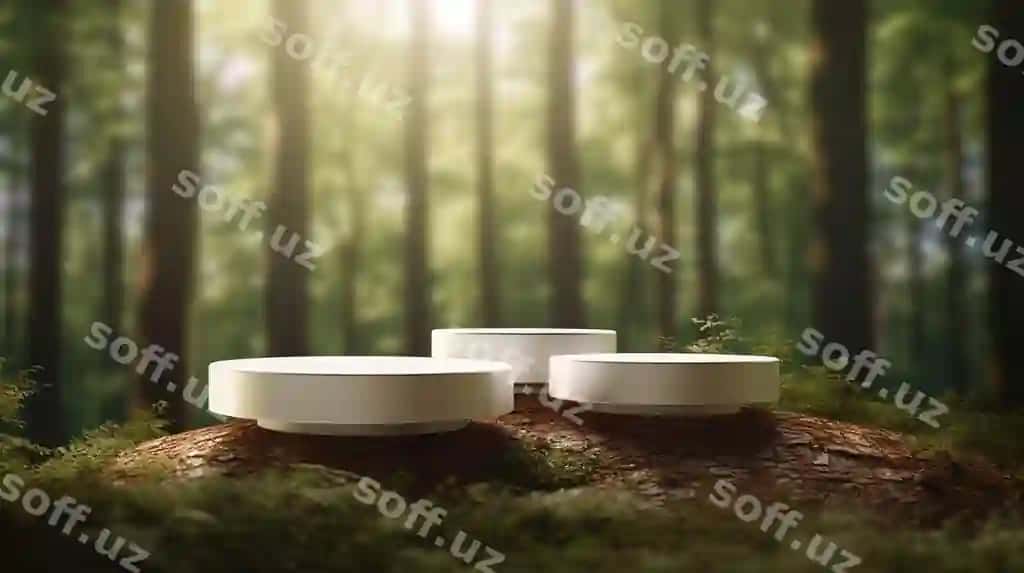 Podium tropik oʻrmon mahsulot taqdimoti yuqorida keluvchi yorqinlik | Podium tropical forest product presentation light coming from top