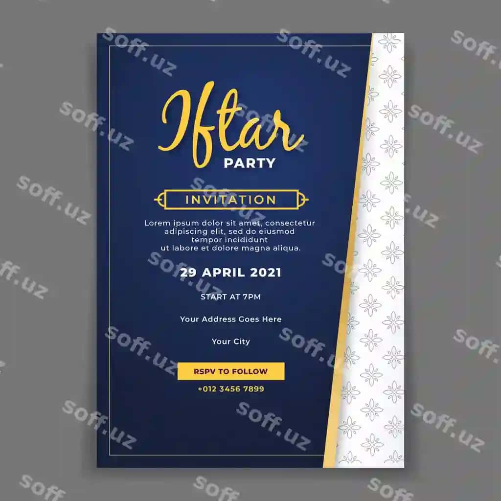 Elegant Ramazon Iftorlik Merasim Taklifnoma Poster Shabloni | Elegant ramadan iftar party invitation poster template
