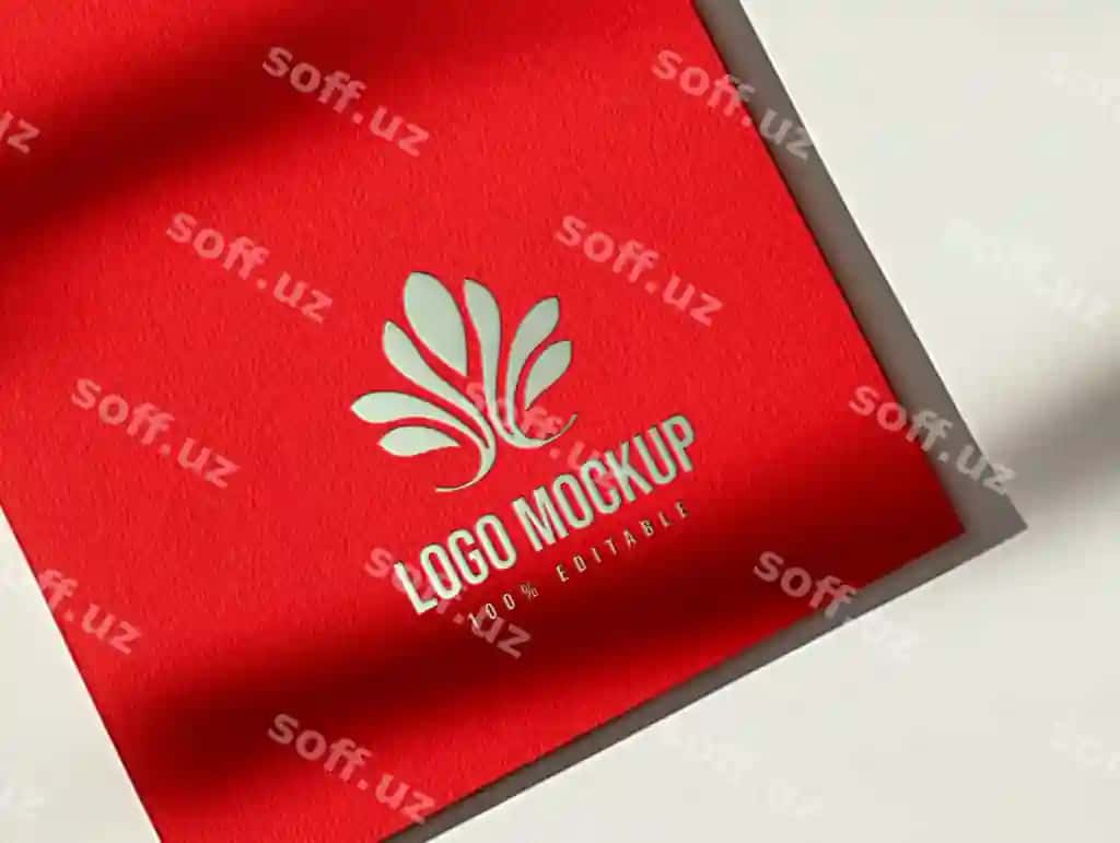 Qizil qatorliqda oq logotipli mockup | Red paper with white logo mockup