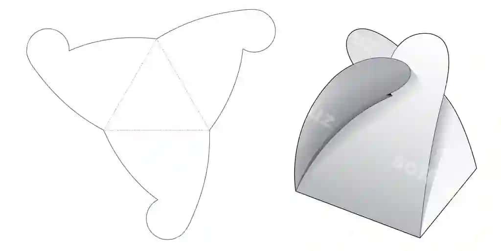 Uchburchak karton die cut shablon | Triangular carton die cut template